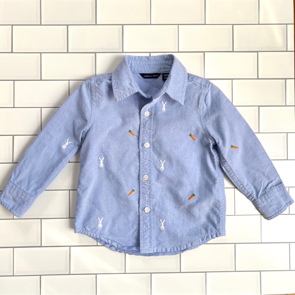 12-18m Janie & Jack Baby Boys Embroidered Oxford Button Down Easter Bunny Shirt